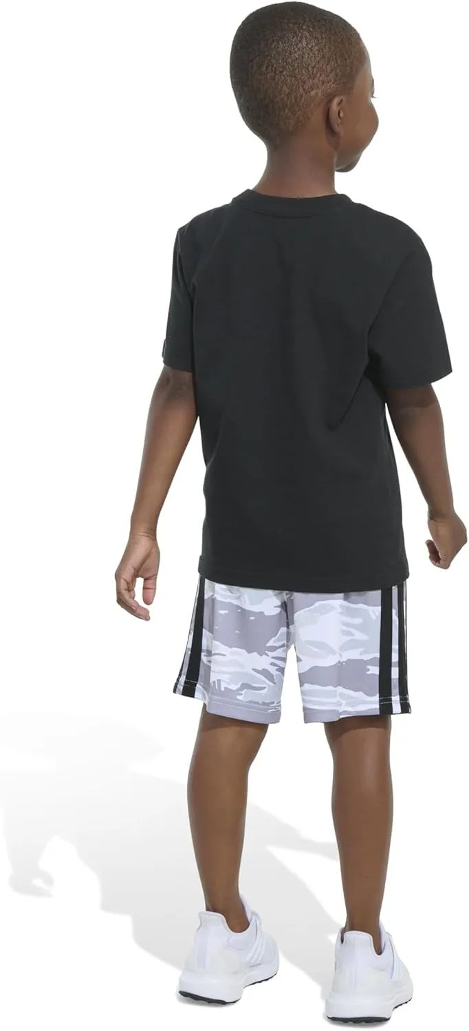 adidas Boys Short Sleeve Cotton Tee Shirt and Aop Camo Short Set