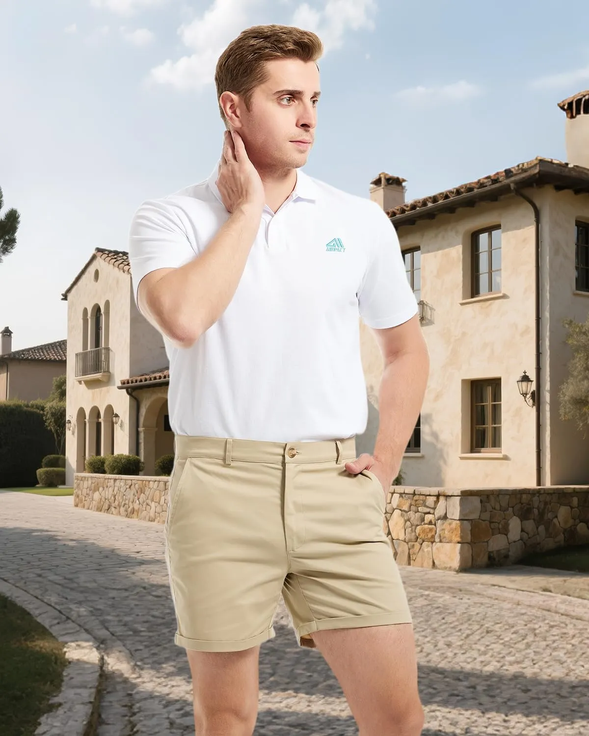 AIMPACT Mens Chino Shorts Slim-fit 5.5" Flat Front Stretch Casual Short Shorts