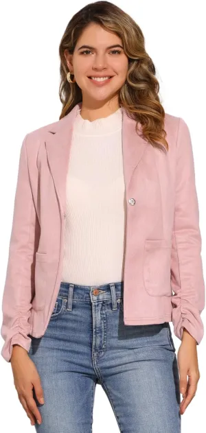 Allegra K Women's Long Sleeve Casual Open Front Drawstring Faux Suede Blazer