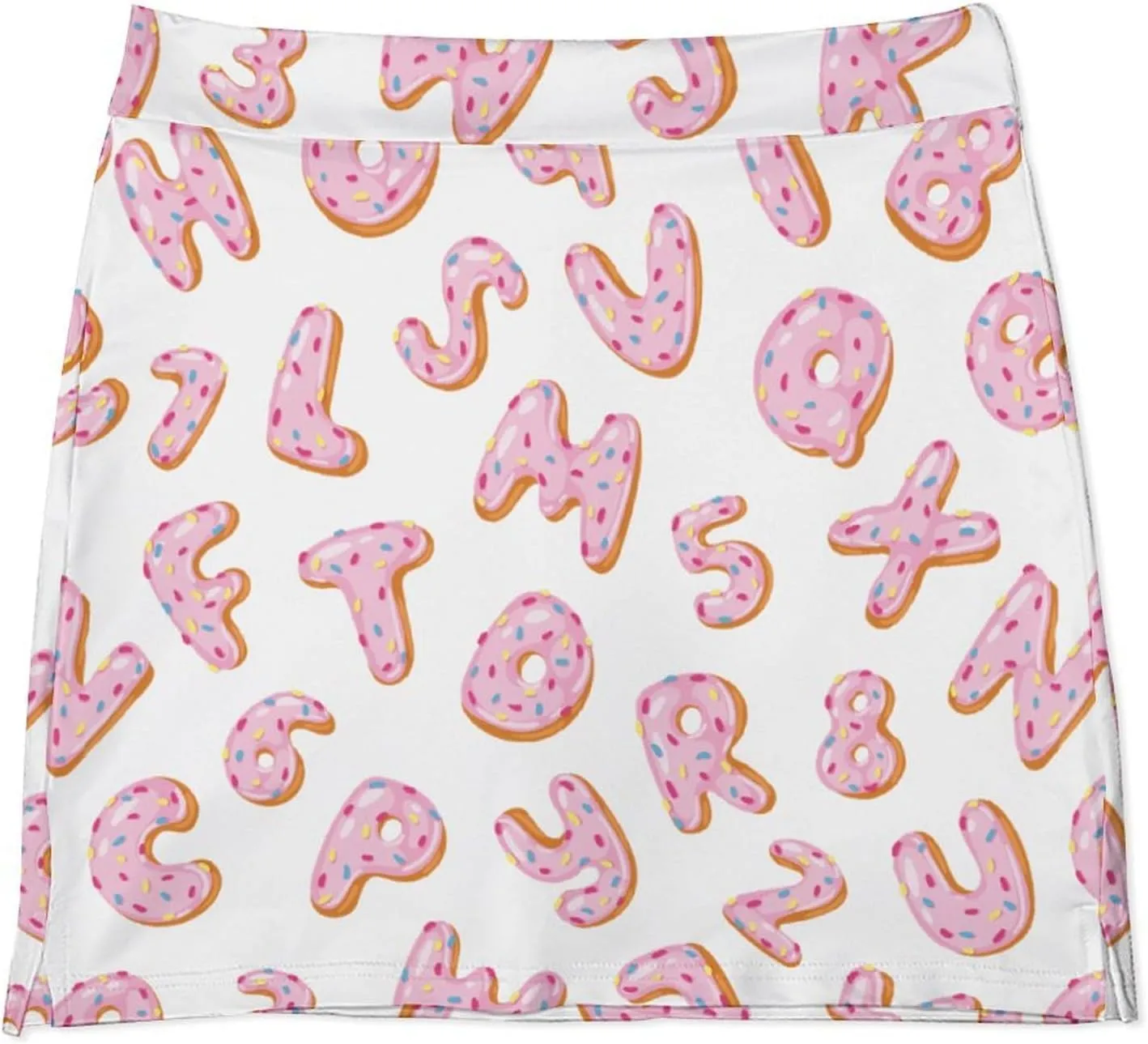 Alphabetical Doughnuts with Glazed Women's Mini Tennis Skirt with Shorts Underneath Athletic Workout Cute Skorts