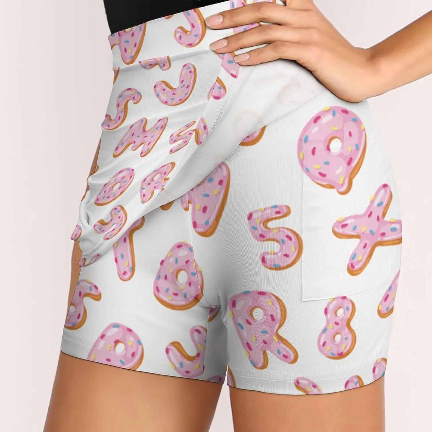 Alphabetical Doughnuts with Glazed Women's Mini Tennis Skirt with Shorts Underneath Athletic Workout Cute Skorts