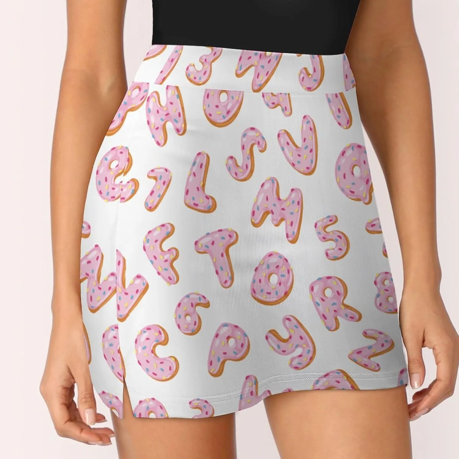 Alphabetical Doughnuts with Glazed Women's Mini Tennis Skirt with Shorts Underneath Athletic Workout Cute Skorts