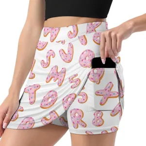 Alphabetical Doughnuts with Glazed Women's Mini Tennis Skirt with Shorts Underneath Athletic Workout Cute Skorts