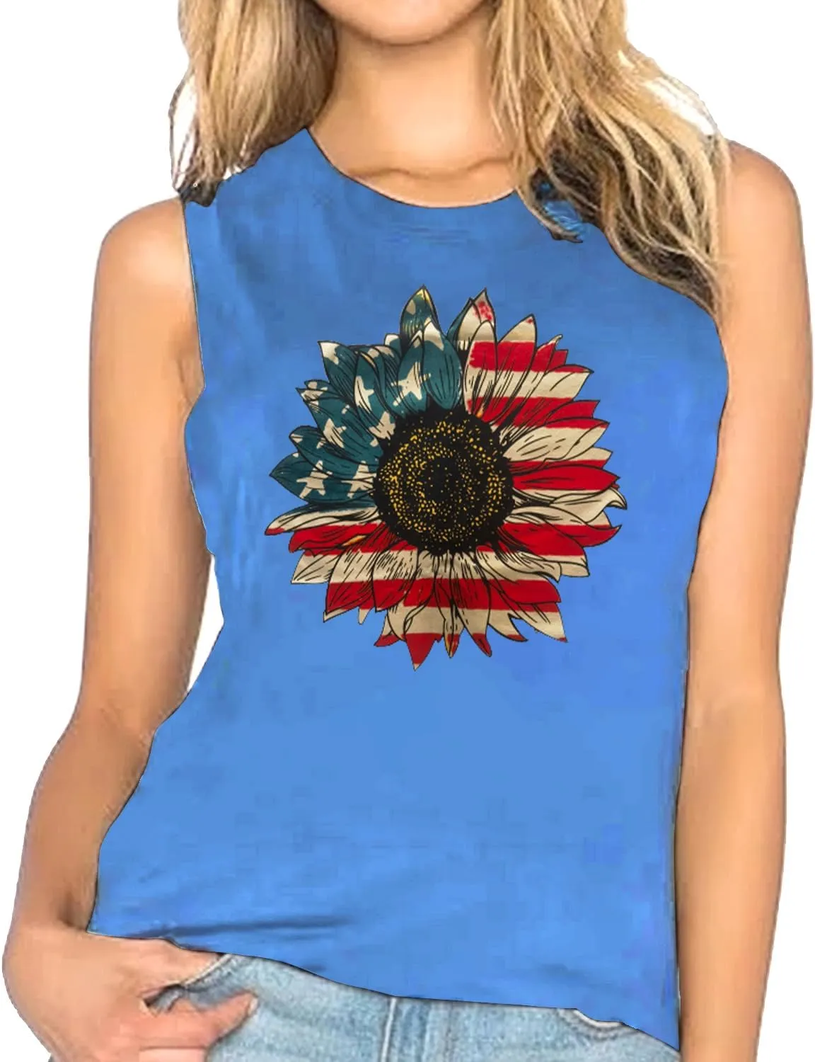 American Flag Tank Tops Women 4th of July Patriotic Shirt USA Flag Stars Stripes Tee