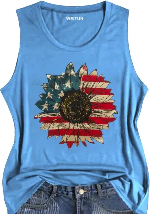 American Flag Tank Tops Women 4th of July Patriotic Shirt USA Flag Stars Stripes Tee