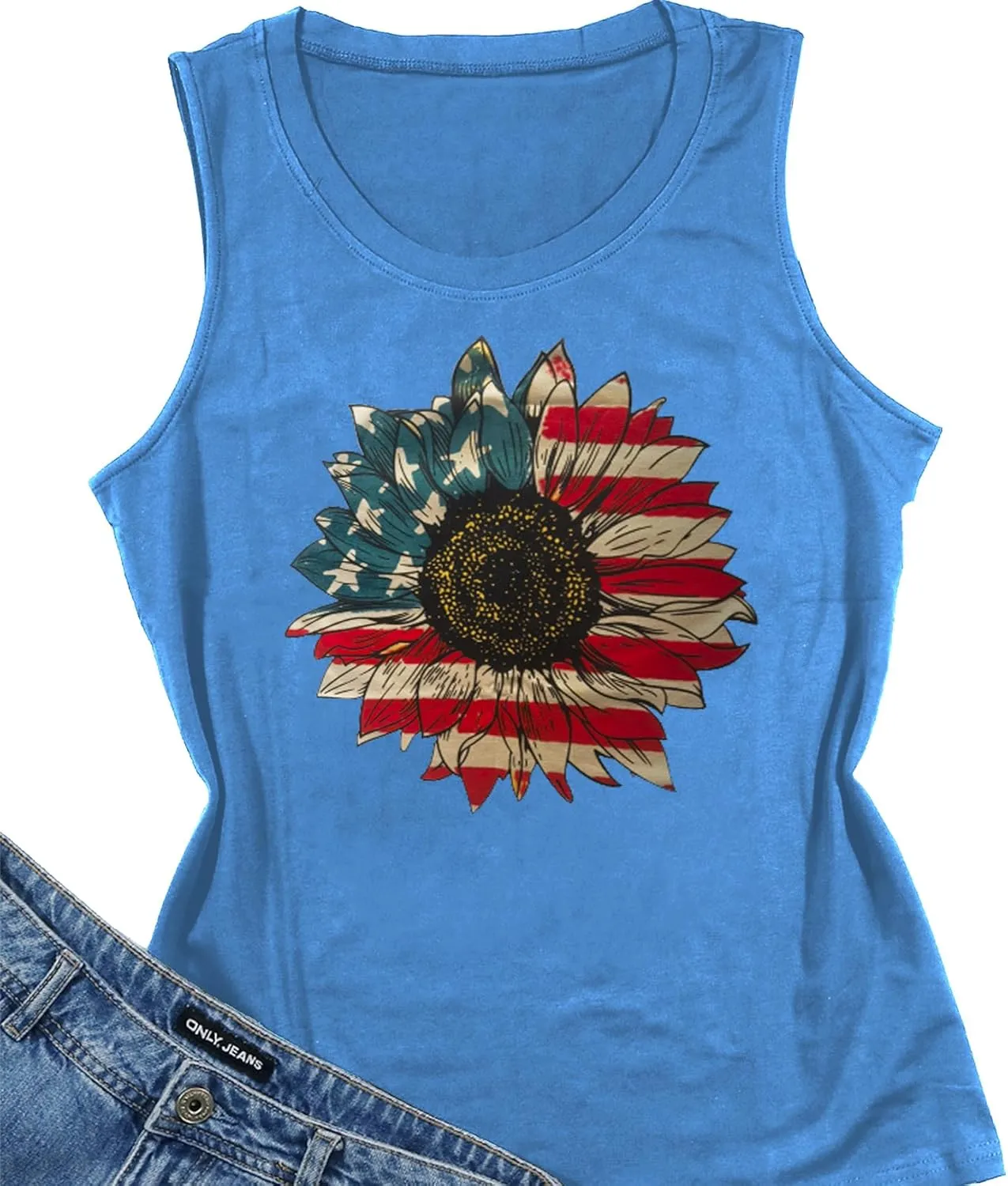 American Flag Tank Tops Women 4th of July Patriotic Shirt USA Flag Stars Stripes Tee