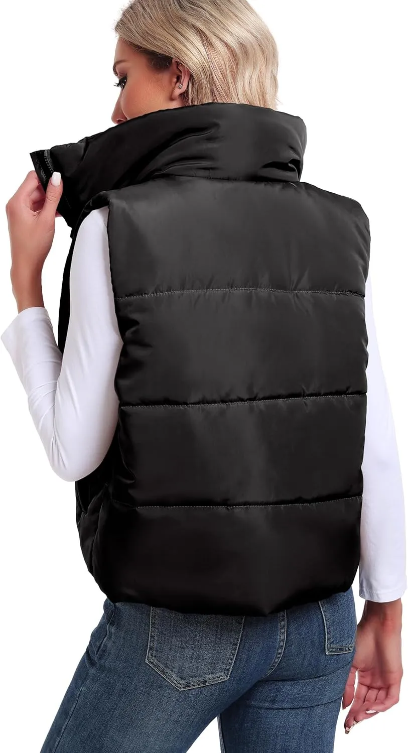 Anienaya Puffer Vest Women Sleeveless Warm Lightweight Qulited Jacket Stand-up Collar Outerwear with Pocket