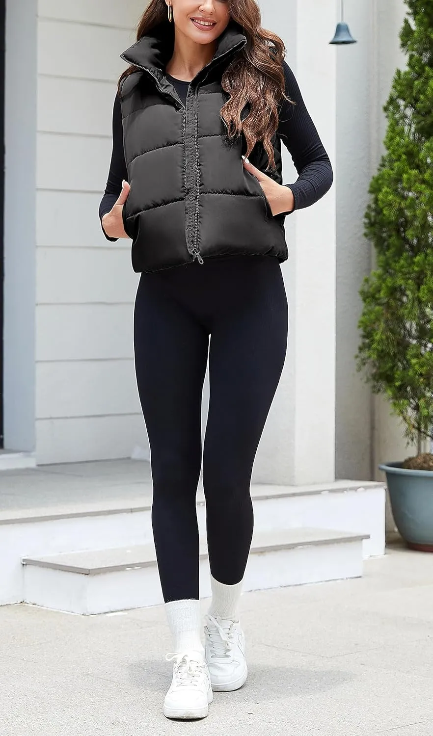 Anienaya Puffer Vest Women Sleeveless Warm Lightweight Qulited Jacket Stand-up Collar Outerwear with Pocket