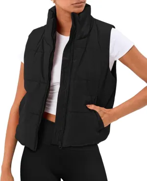 Anienaya Puffer Vest Women Sleeveless Warm Lightweight Qulited Jacket Stand-up Collar Outerwear with Pocket