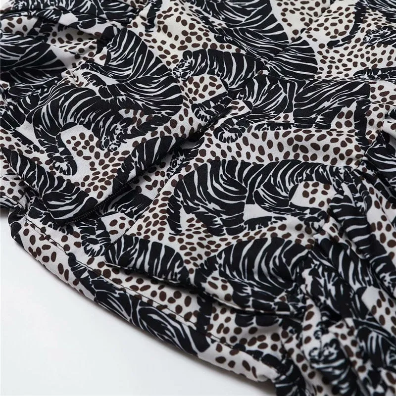 ANIMAL PRINT RUFFLED CROPPED BLOUSE