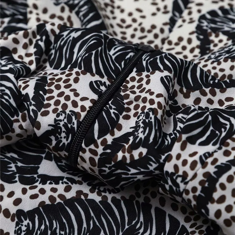 ANIMAL PRINT RUFFLED CROPPED BLOUSE