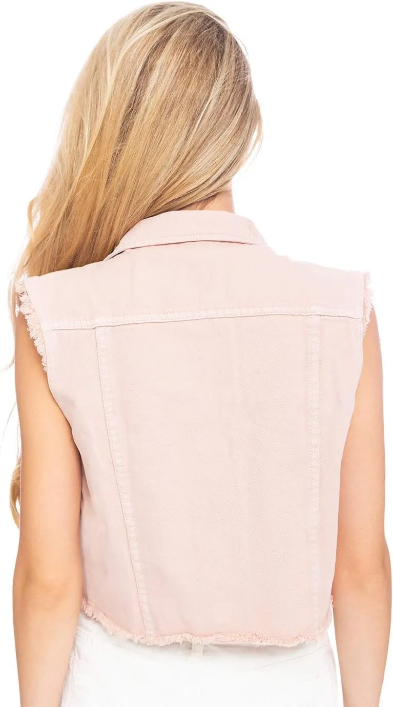 Anna-Kaci Women's Cropped Denim Vest Sleeveless Cotton Rivet Fitted Jean Vest Jacket