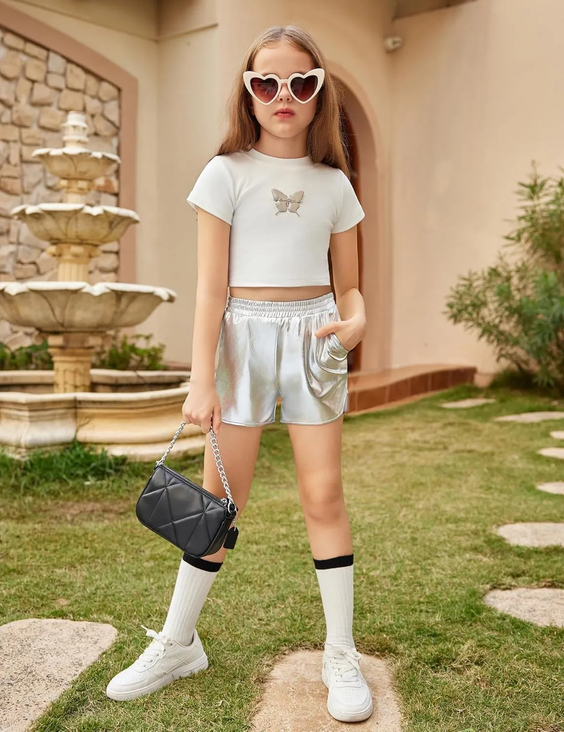Arshiner Girls Metallic Shorts Summer Sparkly Shiny Hot Dance Athletic Pants Shorts