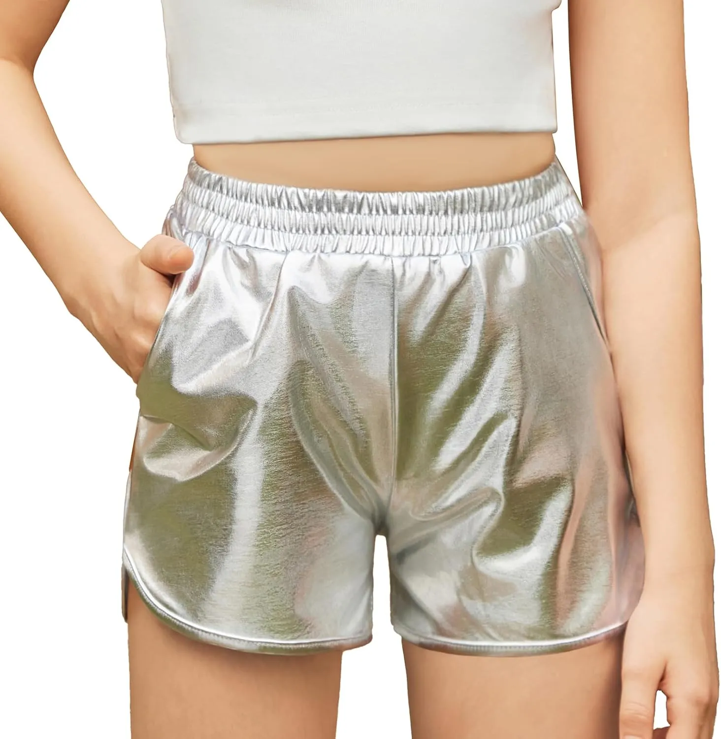 Arshiner Girls Metallic Shorts Summer Sparkly Shiny Hot Dance Athletic Pants Shorts