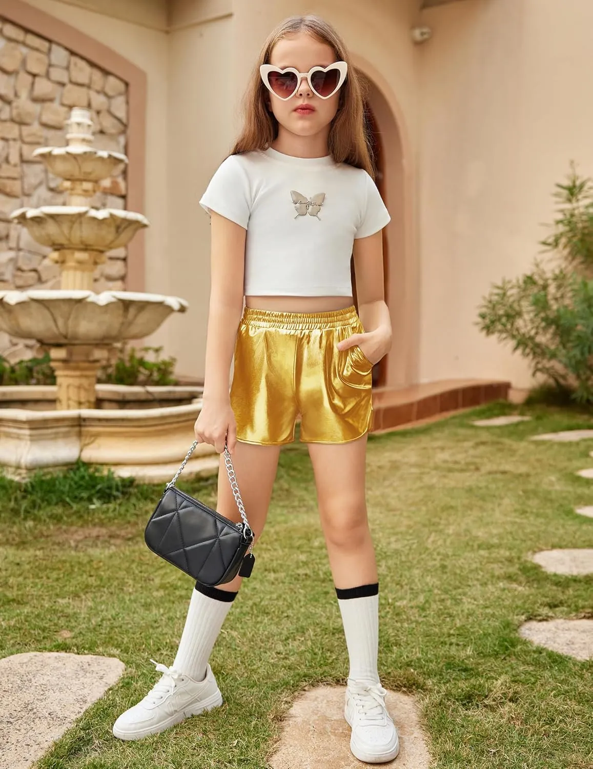 Arshiner Girls Metallic Shorts Summer Sparkly Shiny Hot Dance Athletic Pants Shorts