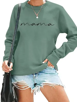 ASTANFY Womens Crewneck Sweatshirt Mama Letter Print Long Sleeve Loose Fashion Pullover Top