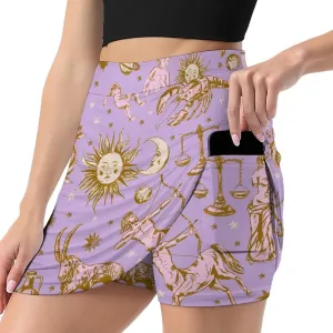 Astrological Zodiac Signs Women's Mini Tennis Skirt with Shorts Underneath Athletic Workout Cute Skorts