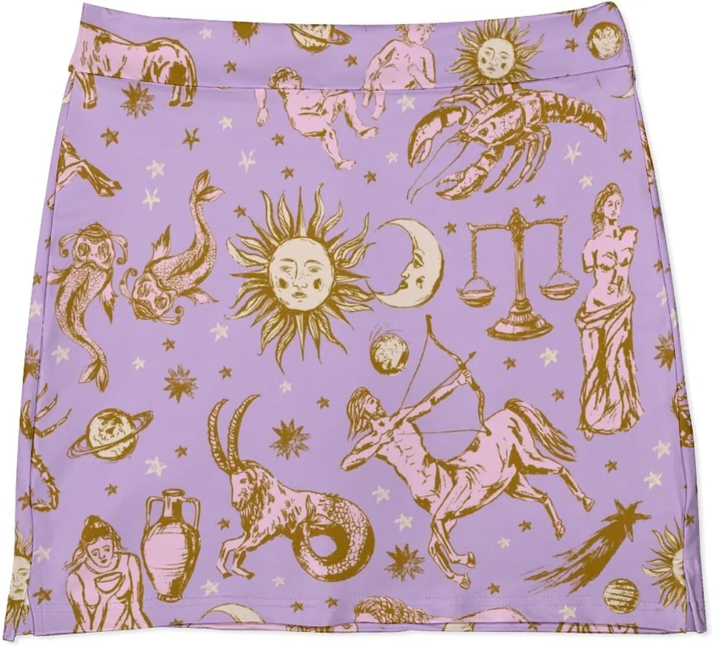 Astrological Zodiac Signs Women's Mini Tennis Skirt with Shorts Underneath Athletic Workout Cute Skorts