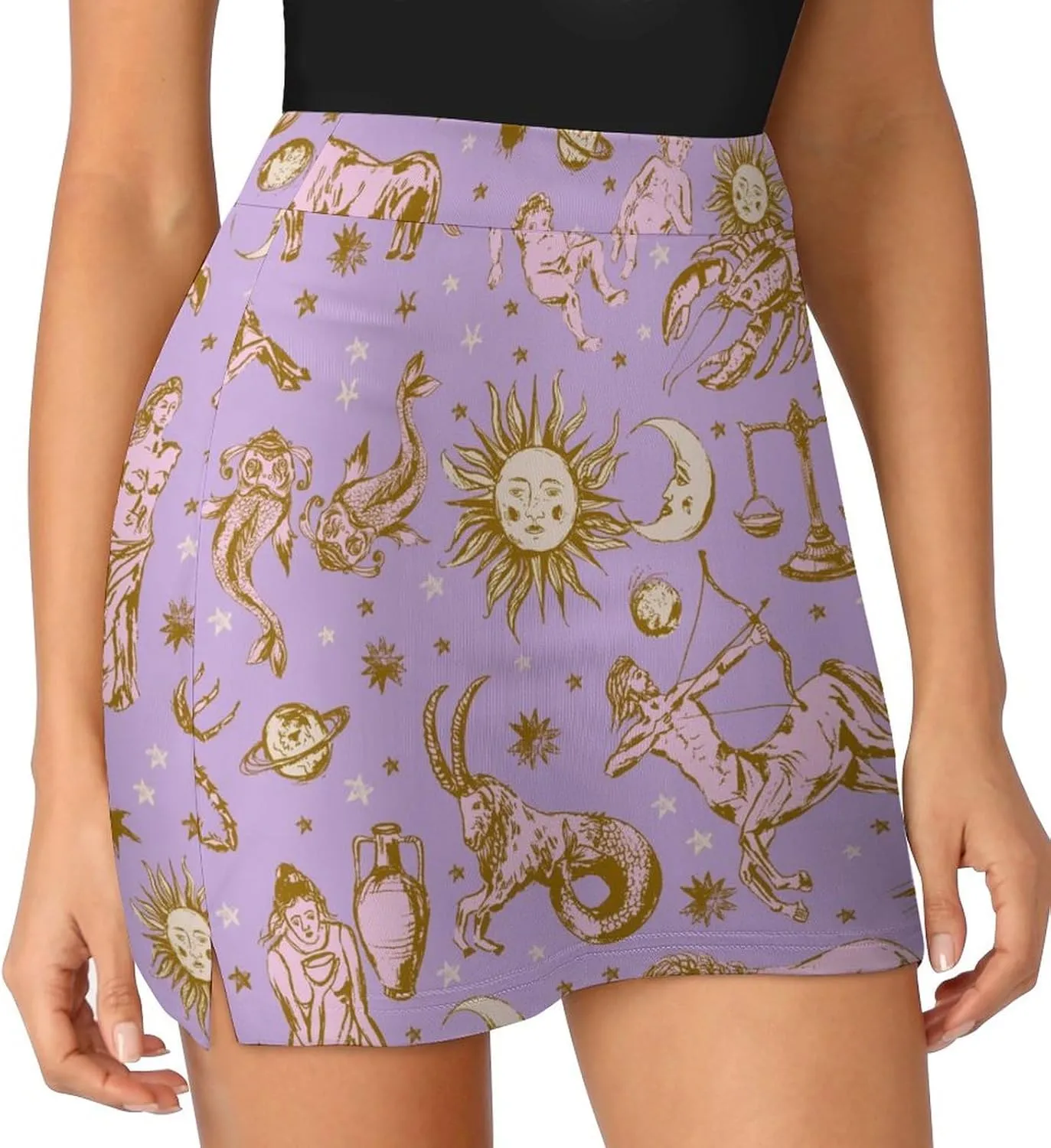 Astrological Zodiac Signs Women's Mini Tennis Skirt with Shorts Underneath Athletic Workout Cute Skorts