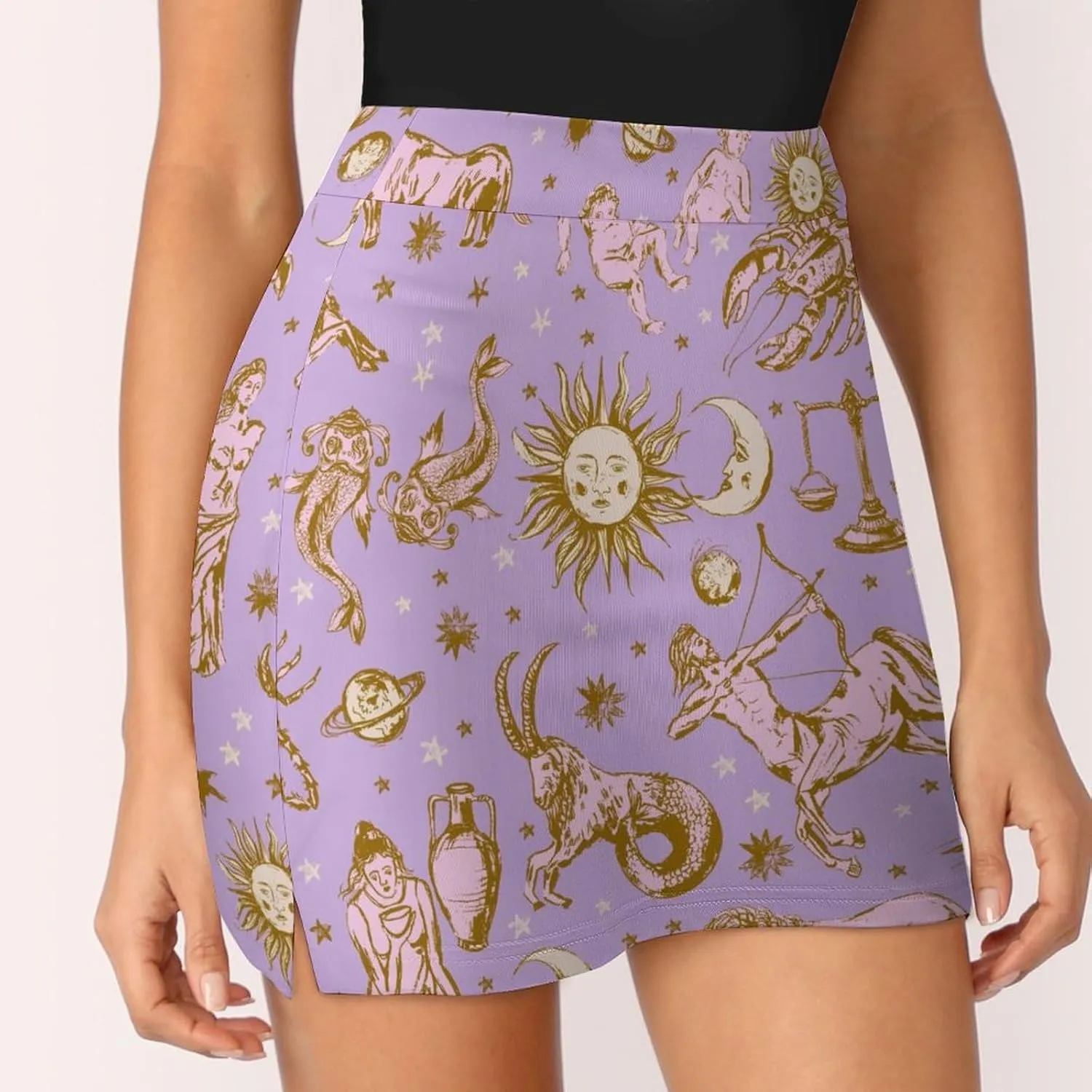 Astrological Zodiac Signs Women's Mini Tennis Skirt with Shorts Underneath Athletic Workout Cute Skorts