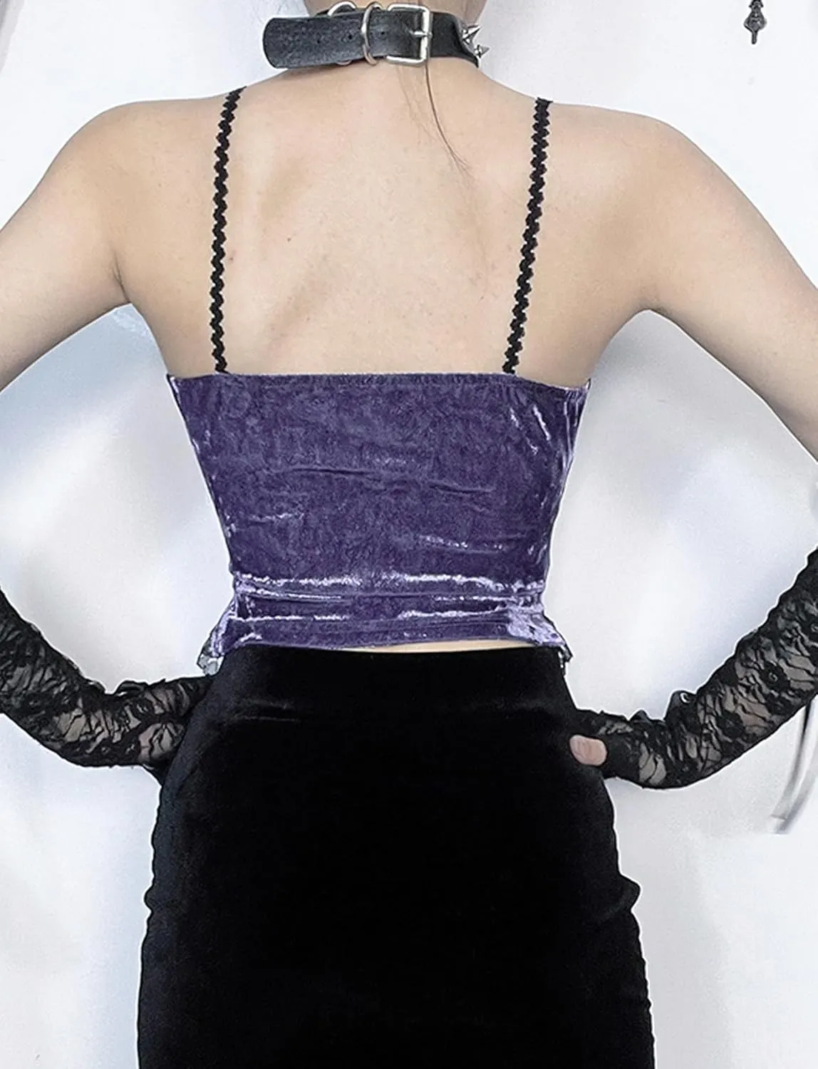 AUBIG Gothic Tank Top Crop Top Women Punk Camisole Sleeveless Shirt Lace Alt Emo Girl Blouse Streetwear Workout T-Shirt