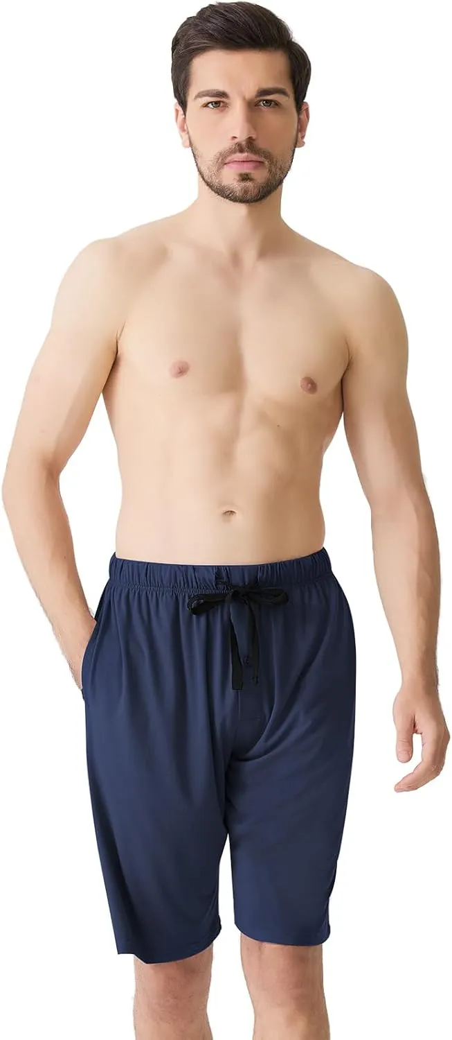 BAMBOO COOL Mens Pajama Shorts Soft Sleep Shorts Comfy Lounge Pajama Bottoms with Pockets