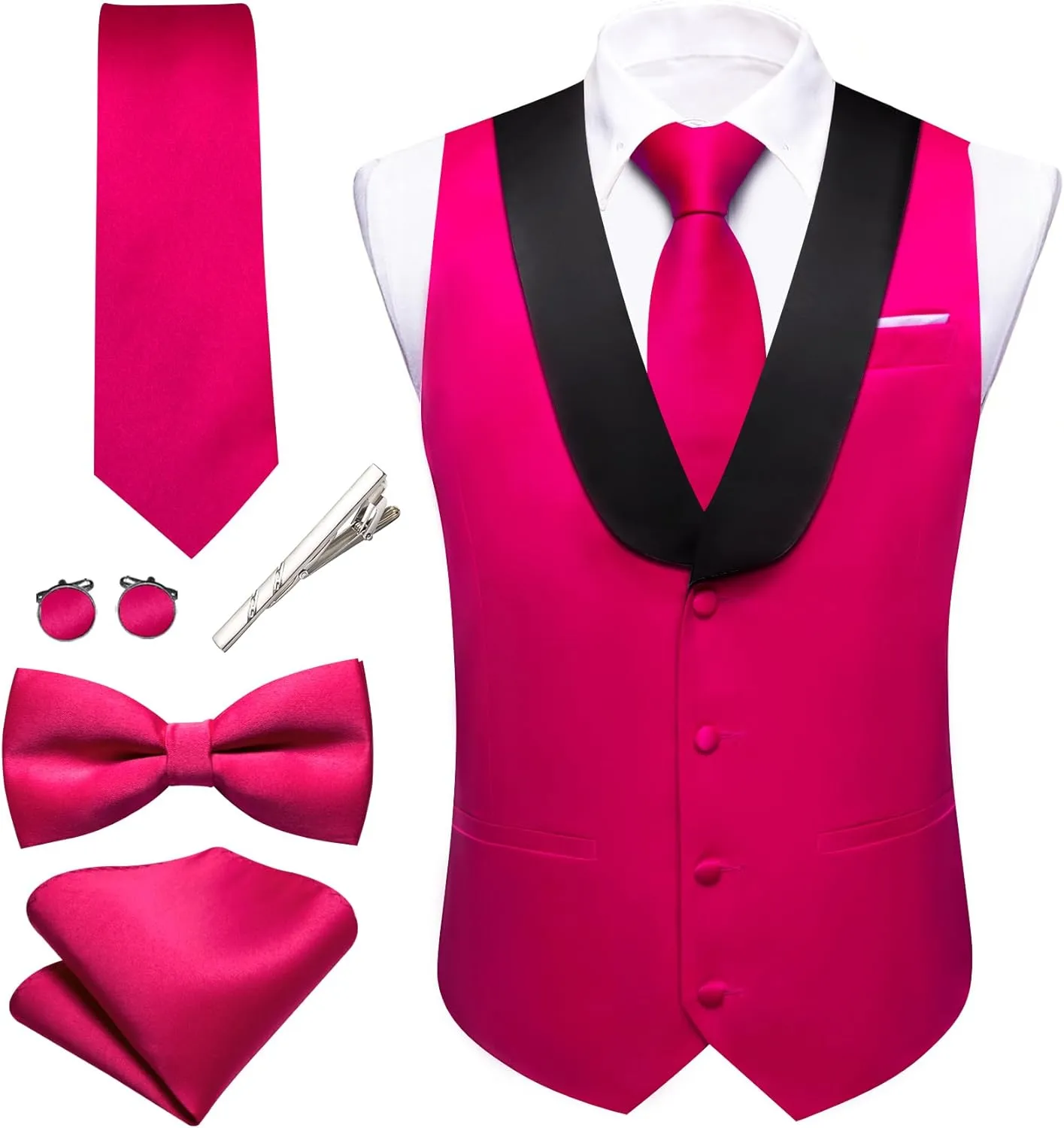 Barry.Wang Mens Formal Suit Vest Casual Business Waistcoat Tie Bowtie Set Shawl Collar Slim Fit Vest Wedding Party