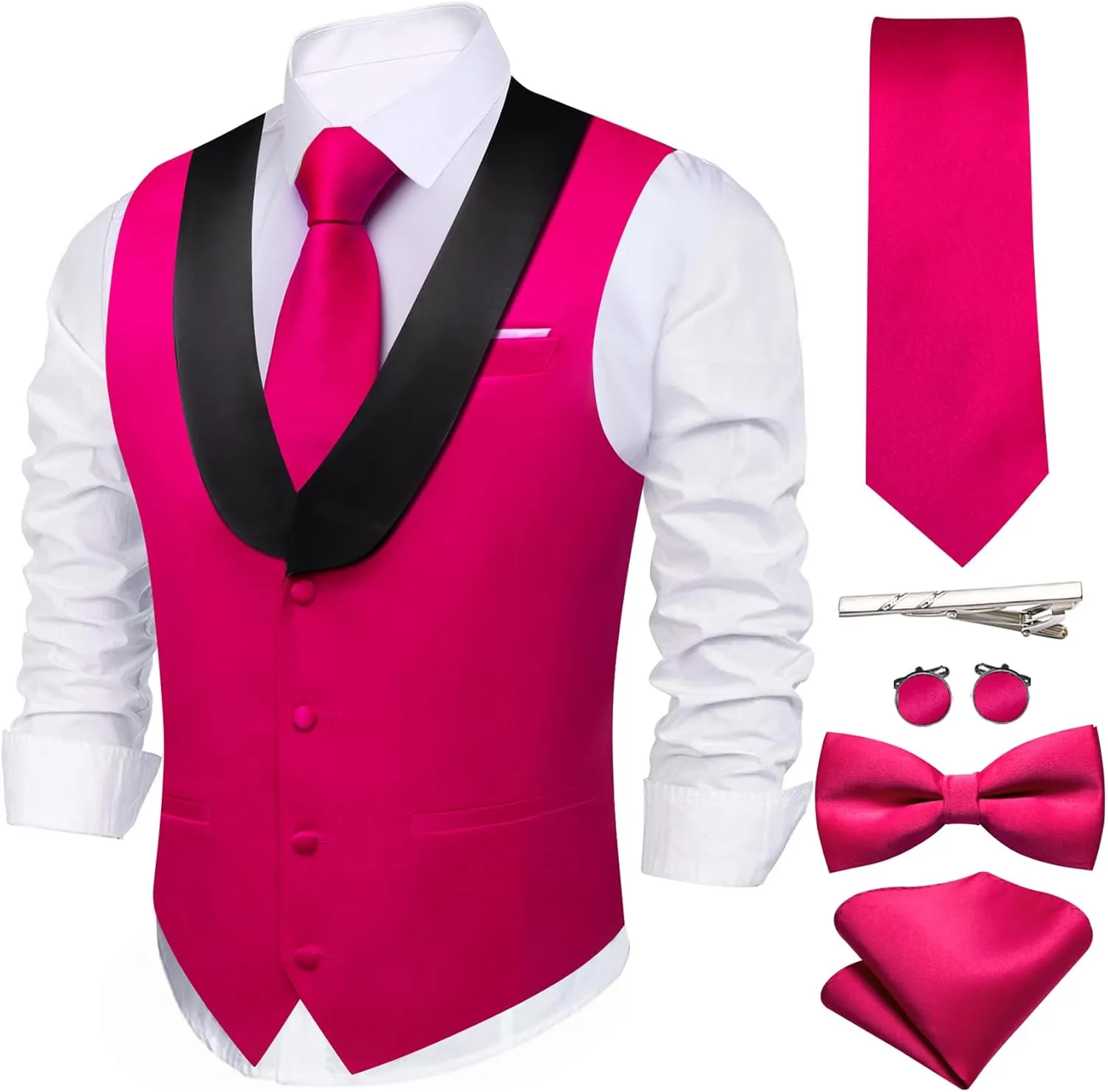 Barry.Wang Mens Formal Suit Vest Casual Business Waistcoat Tie Bowtie Set Shawl Collar Slim Fit Vest Wedding Party