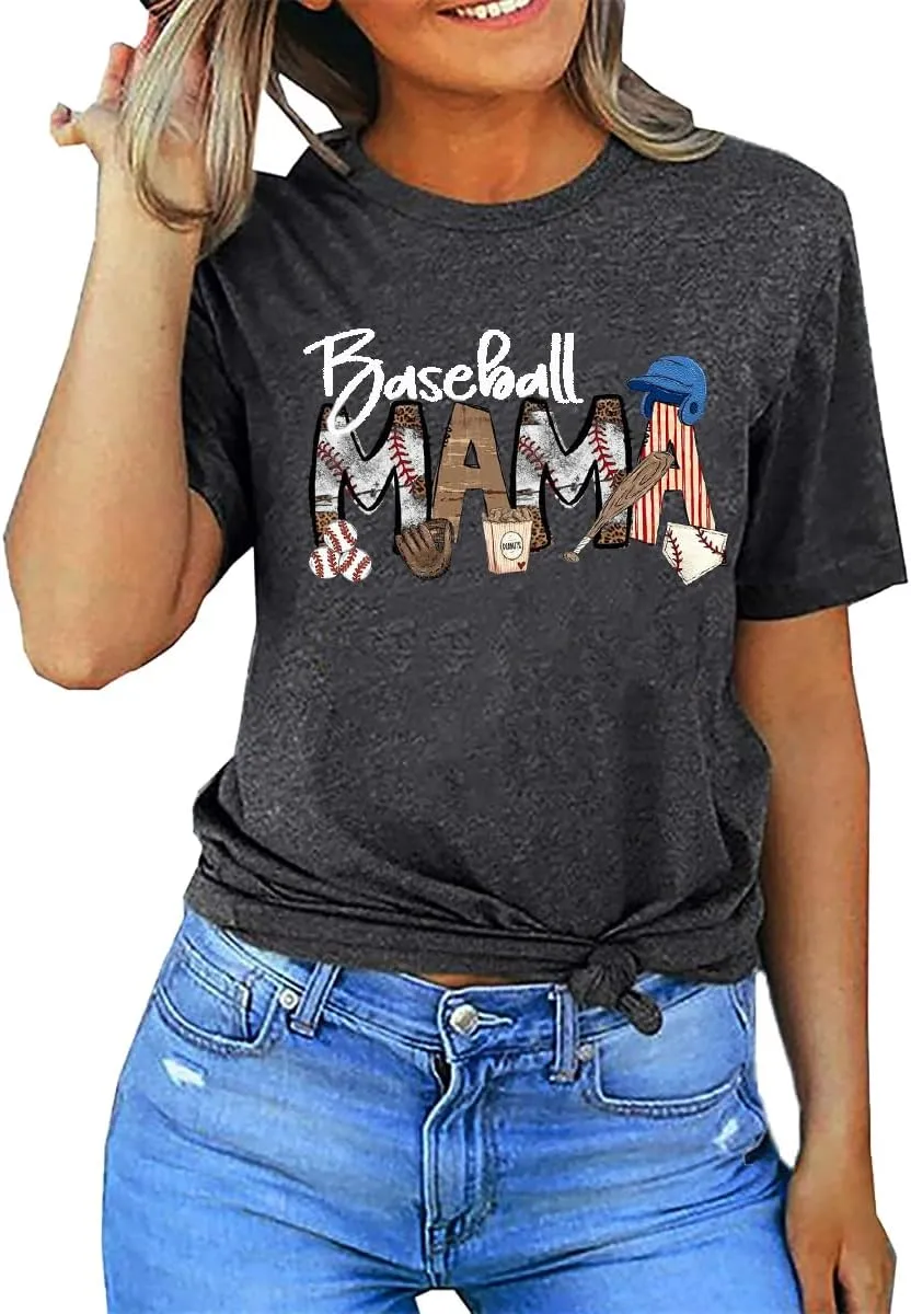 Baseball Game Day Tshirt Women Funny Letter Print Baseball Mom Shirt Vintage Graphic Tee Casual Short Sleeve Tops