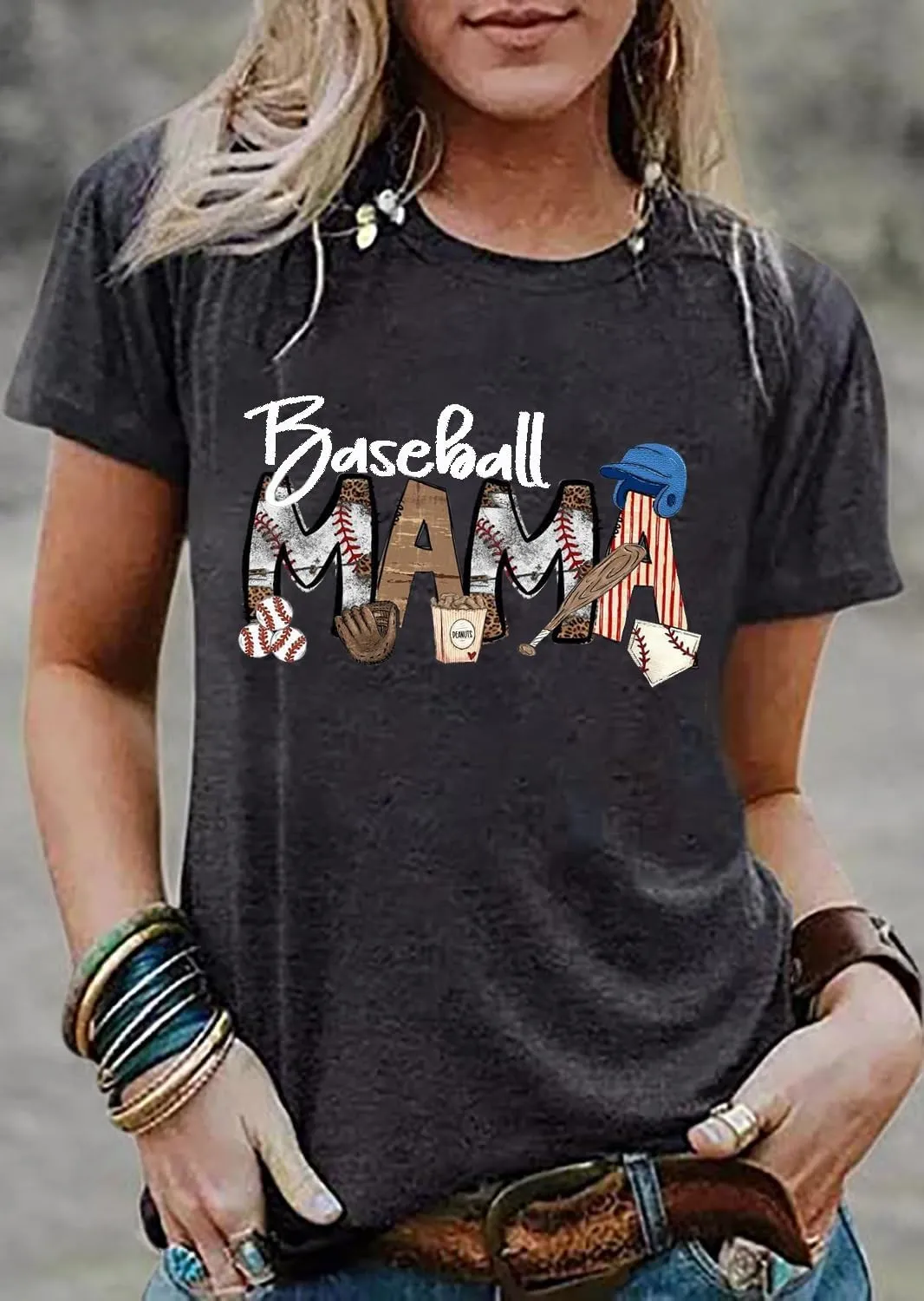 Baseball Game Day Tshirt Women Funny Letter Print Baseball Mom Shirt Vintage Graphic Tee Casual Short Sleeve Tops