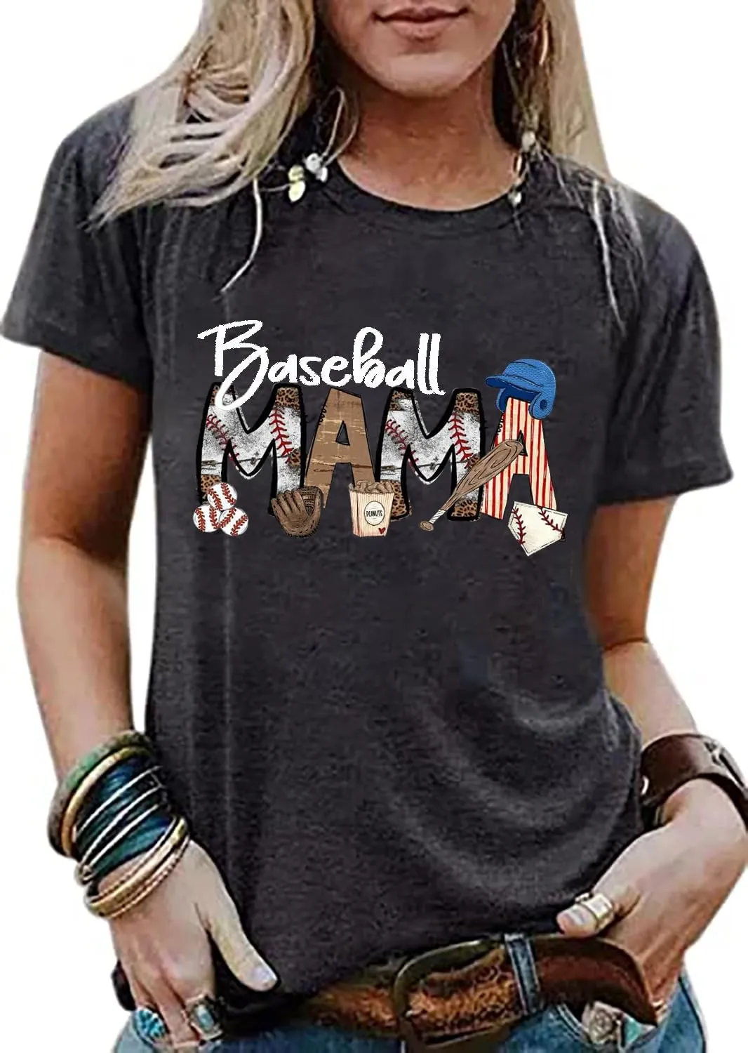 Baseball Game Day Tshirt Women Funny Letter Print Baseball Mom Shirt Vintage Graphic Tee Casual Short Sleeve Tops