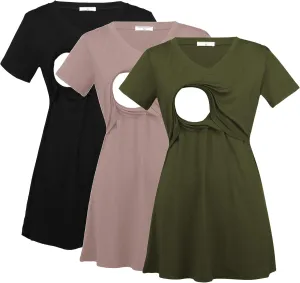 Bearsland Womens 3 Packs V Neck Nursing Tops Maternity Breastfeeding Tee Shirts