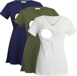 Bearsland Womens 3 Packs V Neck Nursing Tops Maternity Breastfeeding Tee Shirts
