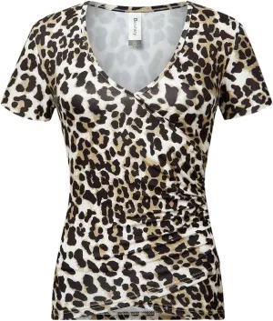 Beauhuty Women's Top Deep V Neck Slim Fitted T-Shirt Front Wrap Ruched Short Sleeve Tee