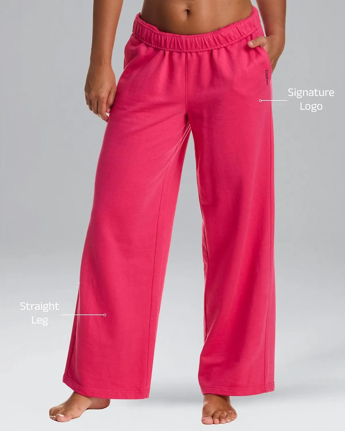 bebe Jogger or Wide Leg Sweatpants for Women, French Terry Baggy Sweatpants with Pockets, Womens Sweats