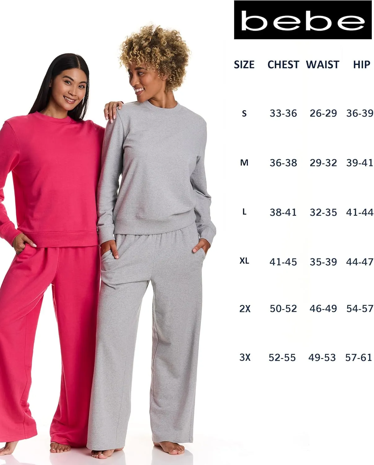 bebe Jogger or Wide Leg Sweatpants for Women, French Terry Baggy Sweatpants with Pockets, Womens Sweats
