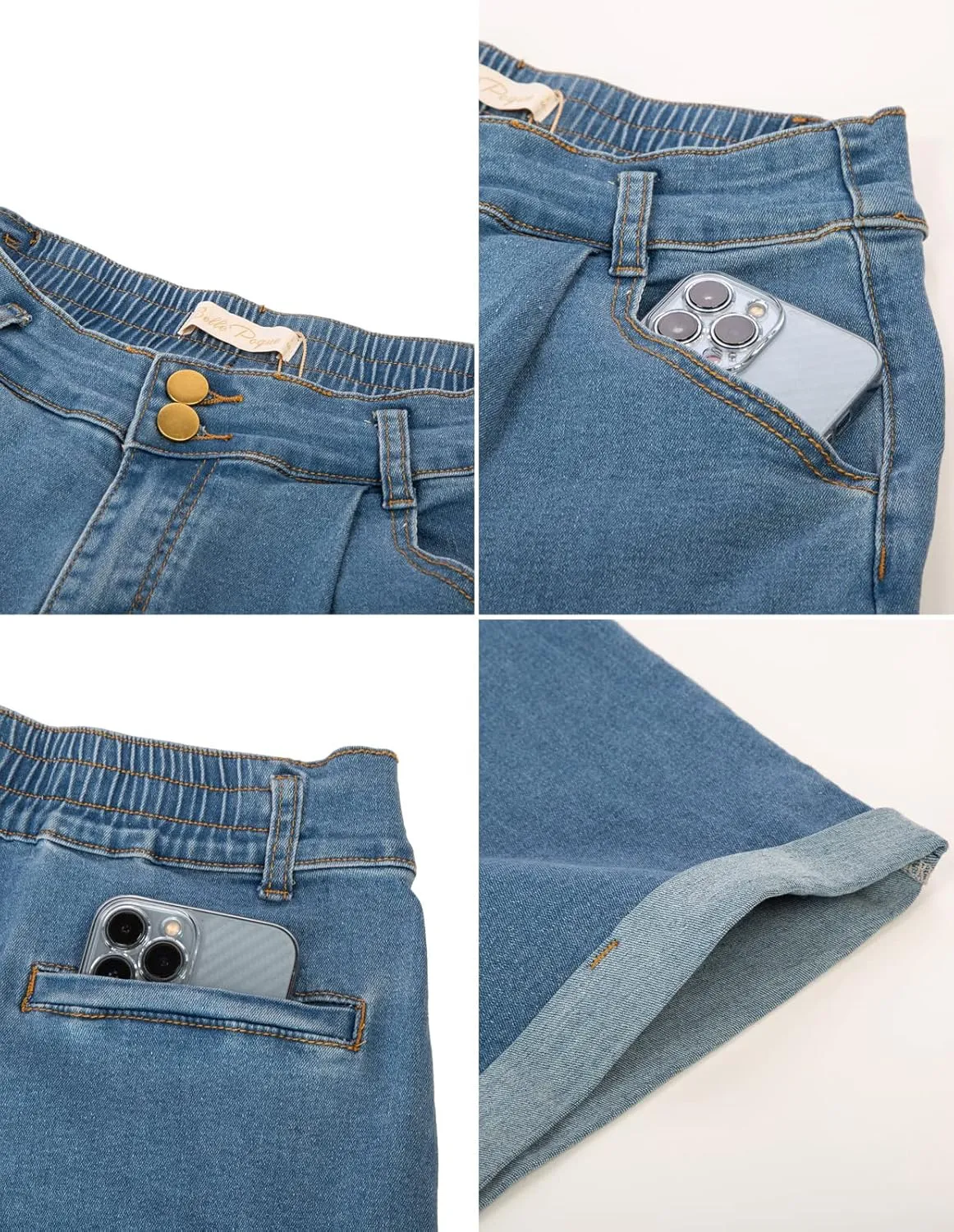 Belle Poque Women Demin Shorts High Waisted Wide Leg Jean Shorts with Pockets