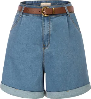 Belle Poque Women Demin Shorts High Waisted Wide Leg Jean Shorts with Pockets