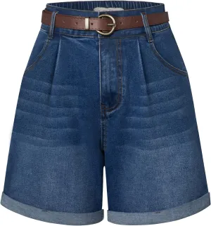 Belle Poque Women Demin Shorts High Waisted Wide Leg Jean Shorts with Pockets