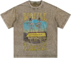 Bellelement Waffle House Vintage Acid Wash T-Shirt Hip Hop Tee Tops