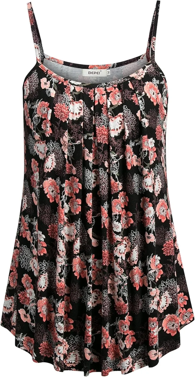 BEPEI Women Loose Casual Summer Pleated Flowy Sleeveless Camisole Tank Tops