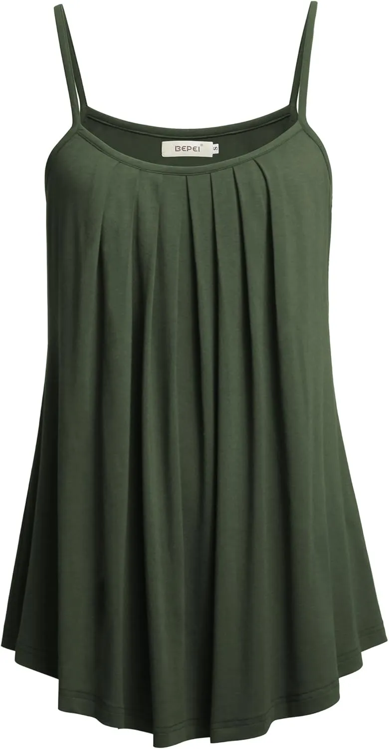 BEPEI Women Loose Casual Summer Pleated Flowy Sleeveless Camisole Tank Tops