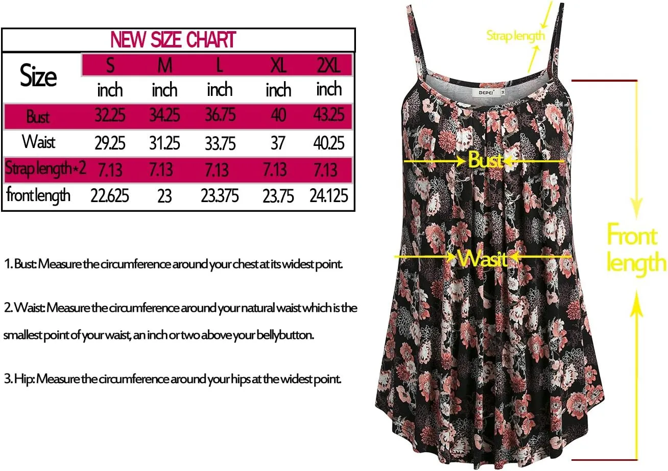 BEPEI Women Loose Casual Summer Pleated Flowy Sleeveless Camisole Tank Tops