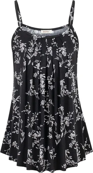 BEPEI Women Loose Casual Summer Pleated Flowy Sleeveless Camisole Tank Tops
