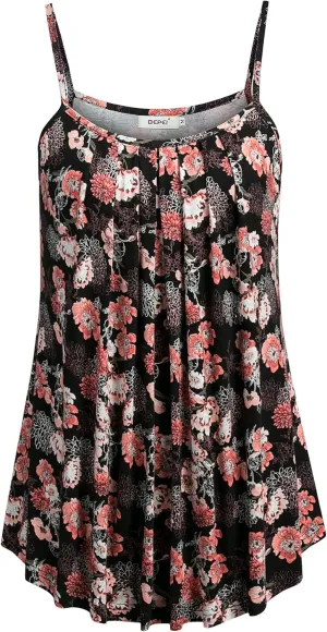 BEPEI Women Loose Casual Summer Pleated Flowy Sleeveless Camisole Tank Tops