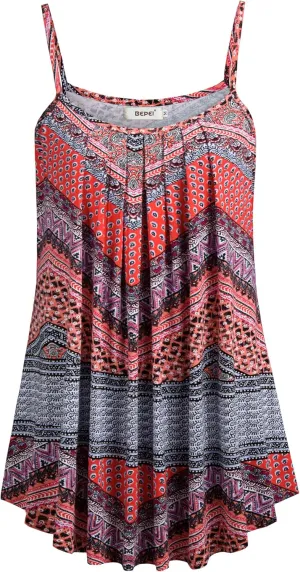 BEPEI Women Loose Casual Summer Pleated Flowy Sleeveless Camisole Tank Tops