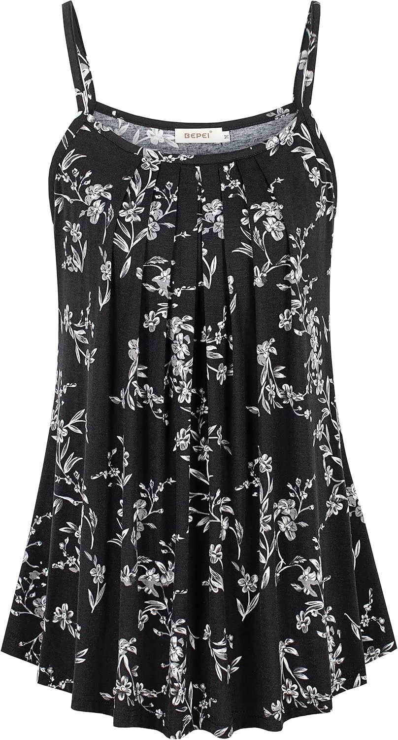 BEPEI Women Loose Casual Summer Pleated Flowy Sleeveless Camisole Tank Tops