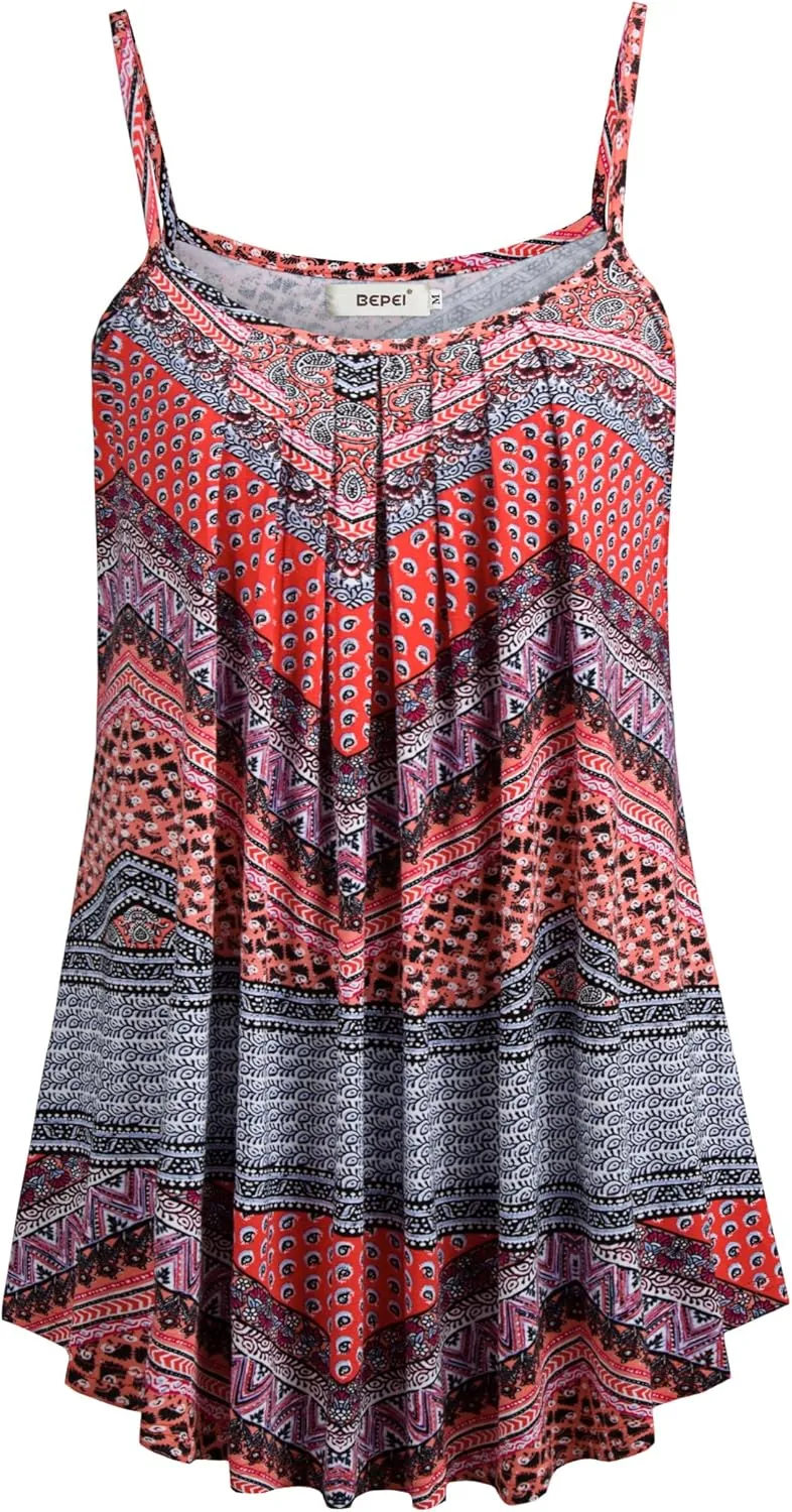 BEPEI Women Loose Casual Summer Pleated Flowy Sleeveless Camisole Tank Tops