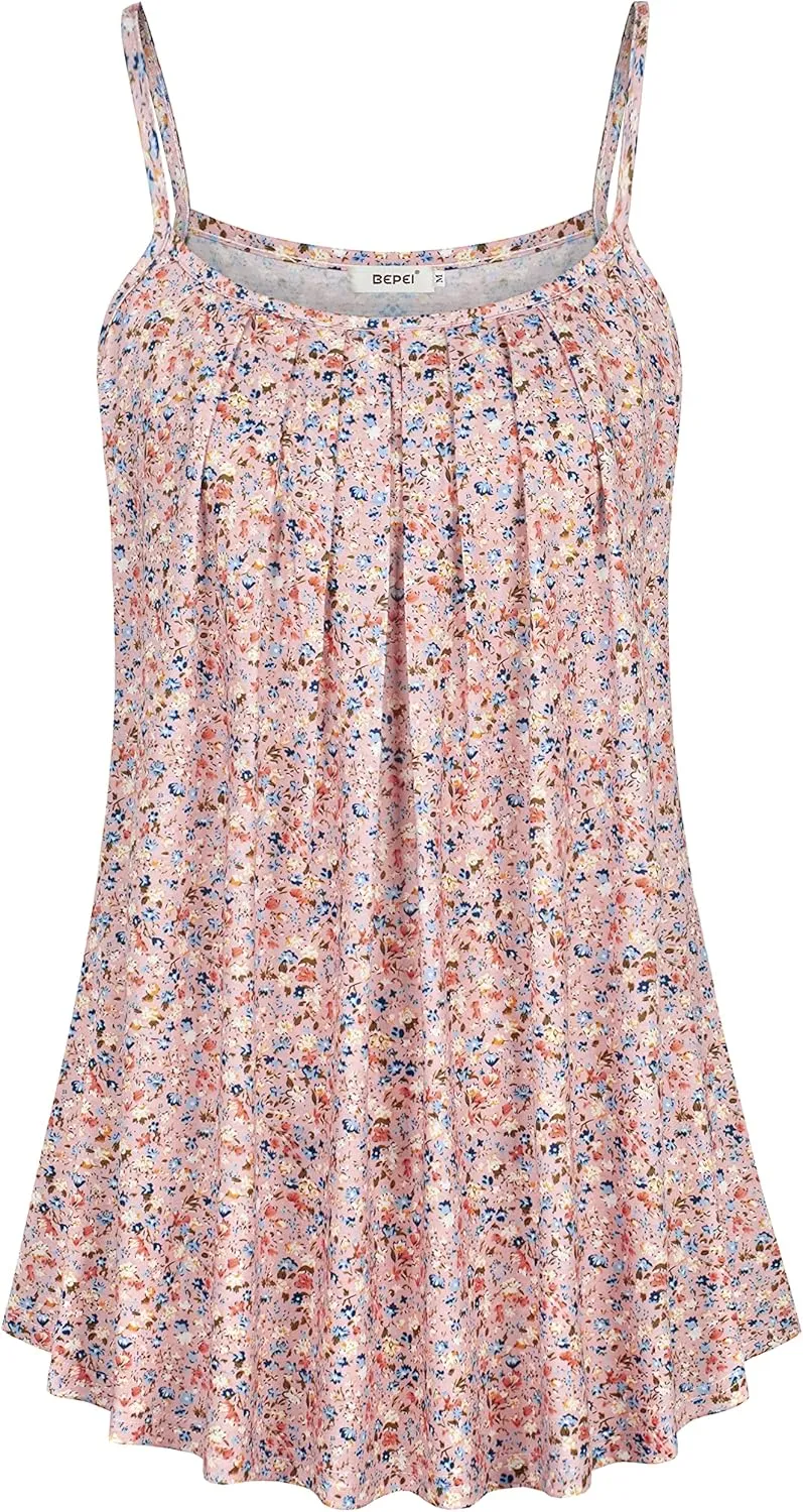 BEPEI Women Loose Casual Summer Pleated Flowy Sleeveless Camisole Tank Tops