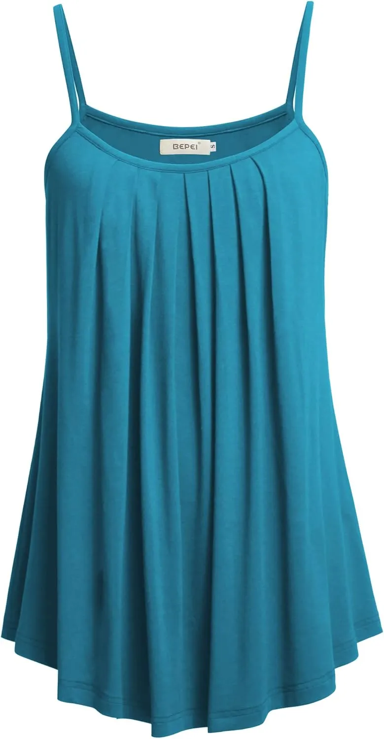 BEPEI Women Loose Casual Summer Pleated Flowy Sleeveless Camisole Tank Tops